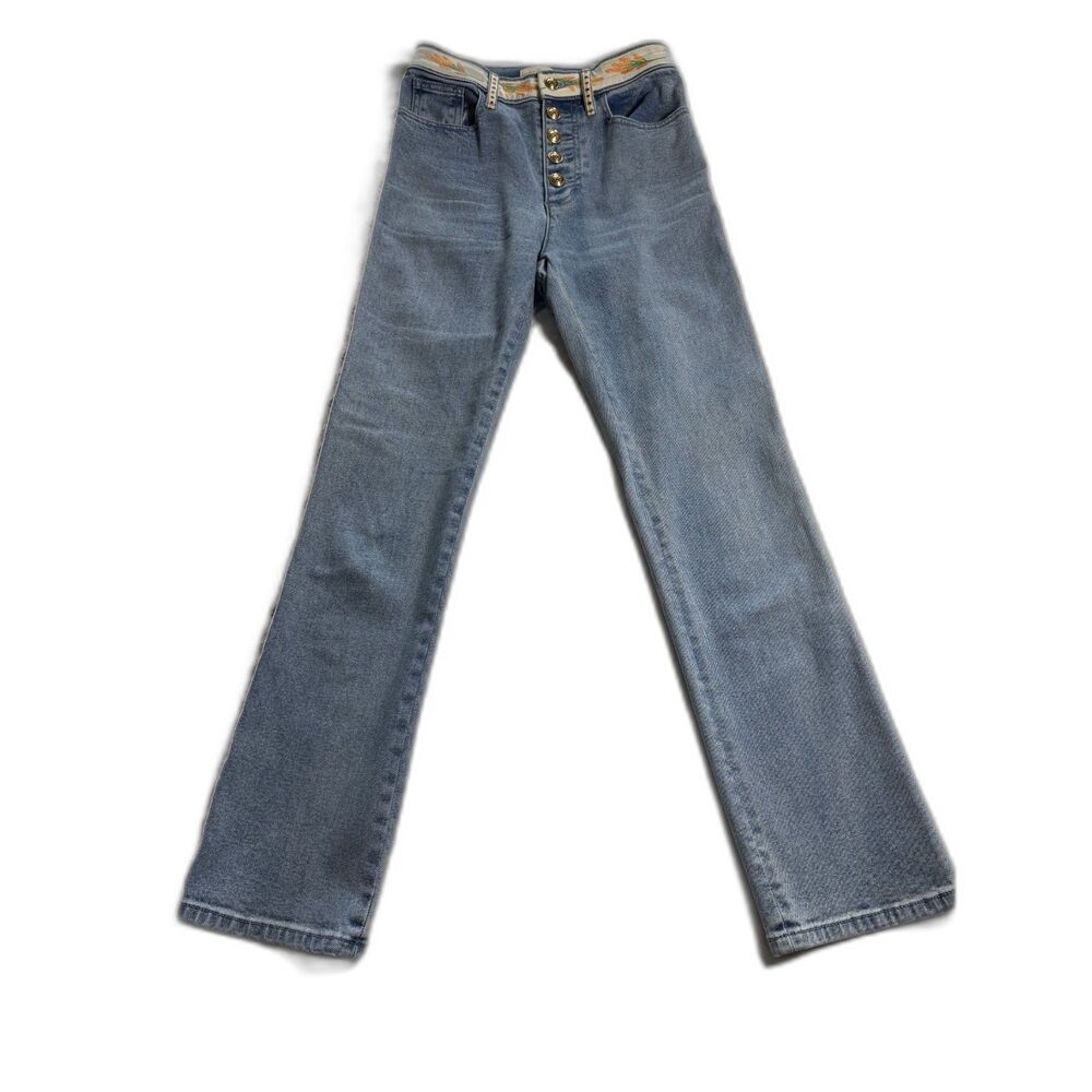 Tory Burch Amy Embroidered Ribbon Flare Jeans Button Fly Light Wash Size 24 EUC - Picture 3 of 15